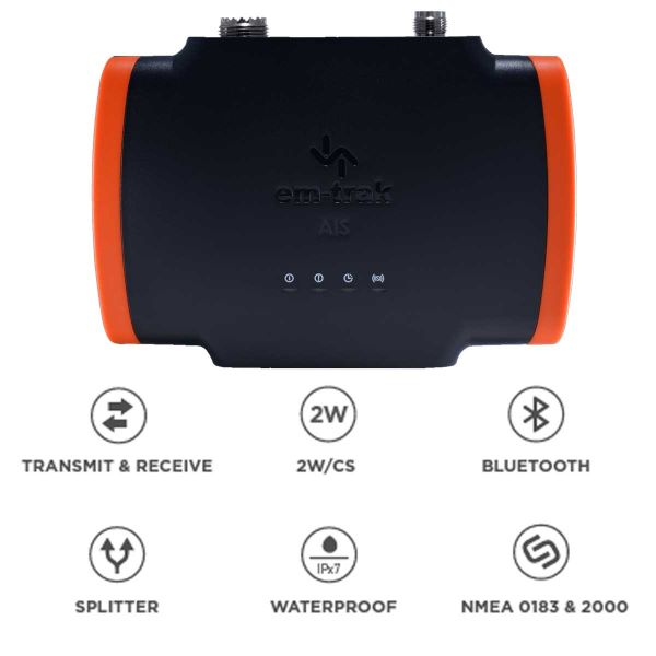 em-trak AIS-transponder klasse B met 2W zendvermogen - Wi-Fi - BlueTooth & splitter